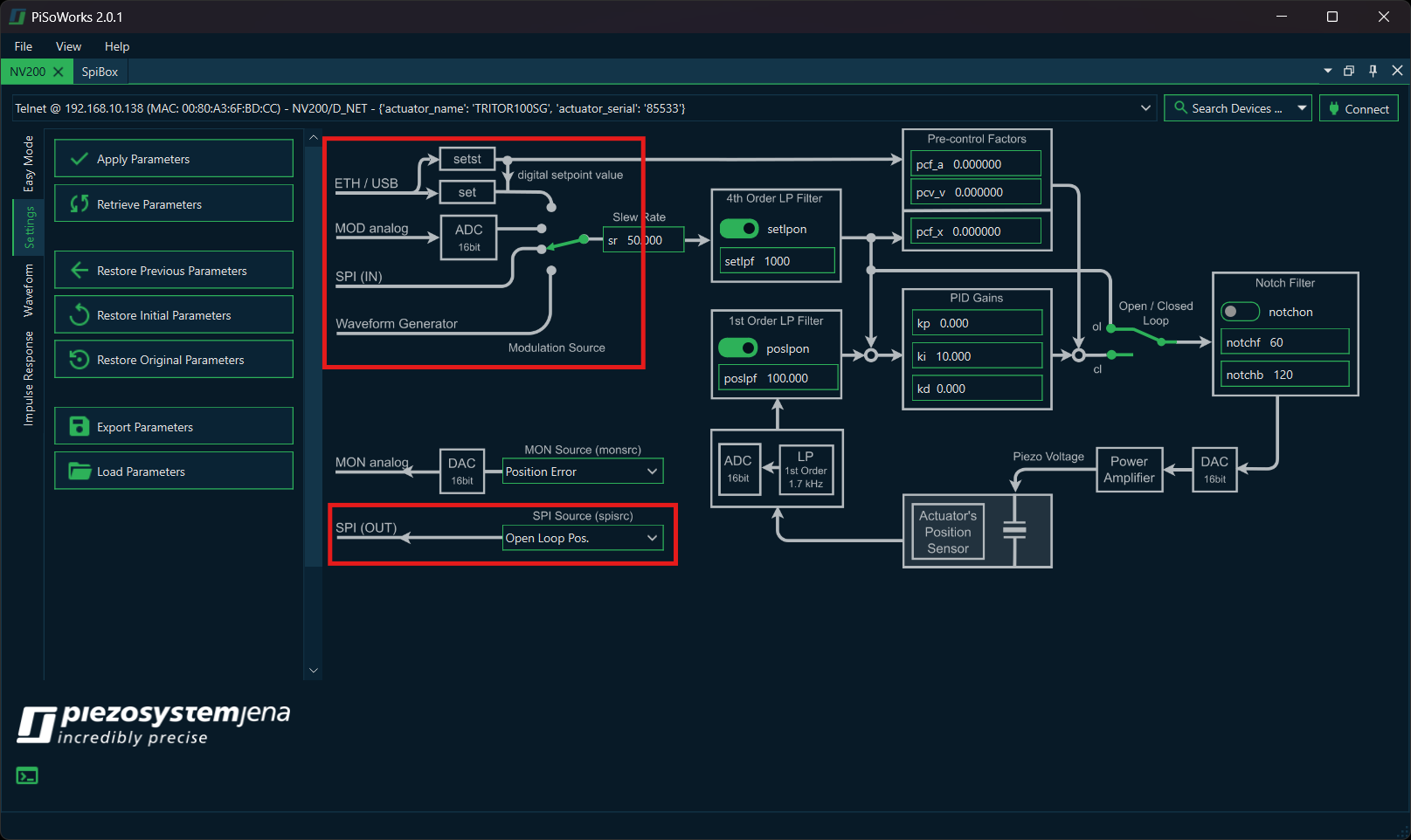 NV200 Configuration for SPI Controller Box